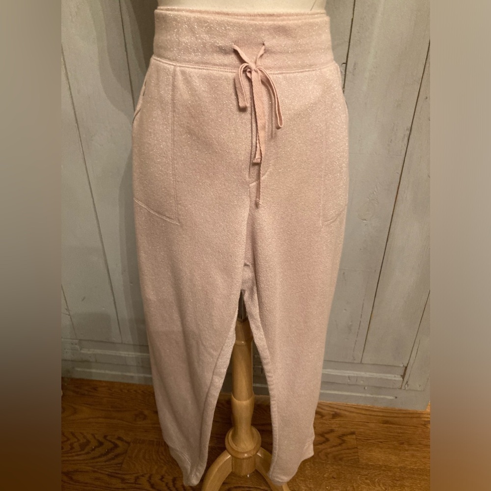 New York &‎ Company Jogger Sweatpants XL Glitter Blush Pink Zip Pockets! NWOT
